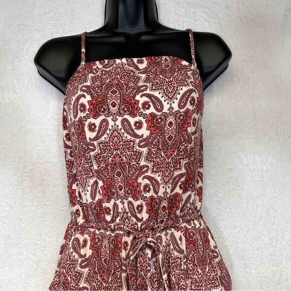 Maurices Pink Paisley Print Sleeveless Tie Waist Cropped Wide Leg Jumpsuit Sz XS - Picture 3 of 13